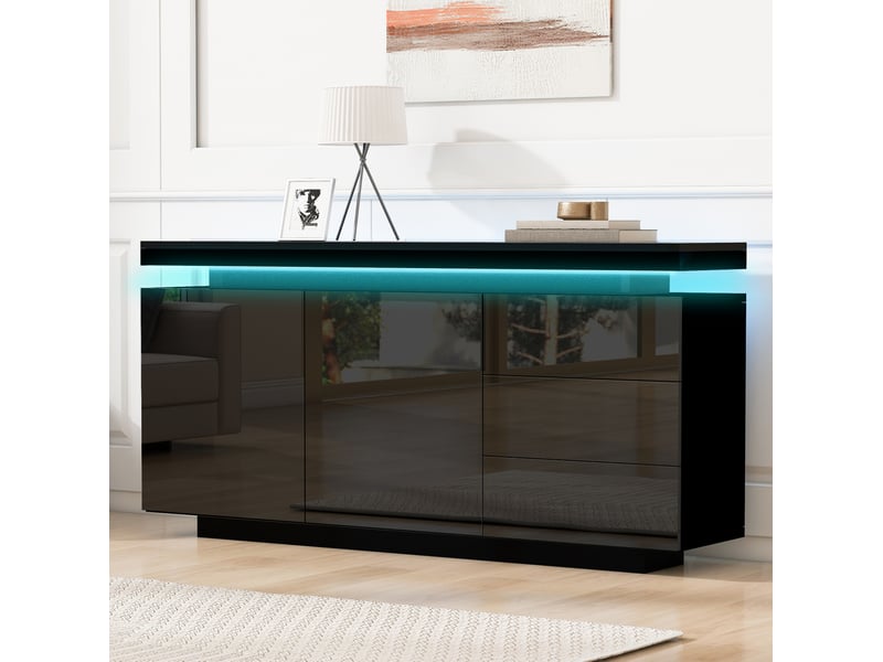  Buffet bas modenvie led rgb 140 x 35 x 72,5 cm 2 portes 3 tiroirs noir  - Conforama B