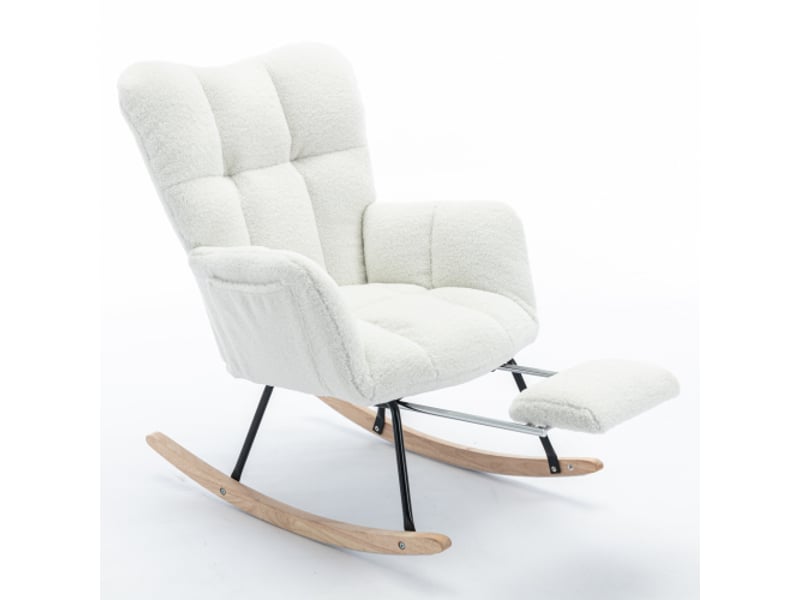  Meuvyx chaise berçante rembourrée avec dossier haut et repose-pieds escamotable en teddy blanc 80 × 98 × 98,5 cm  - Conforama A