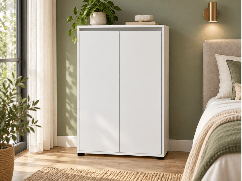  Armoire à chaussures 2 portes avec étagères coloris blanc - longueur 70 x profondeur 34 x hauteur 108,3 cm  - Conforama B