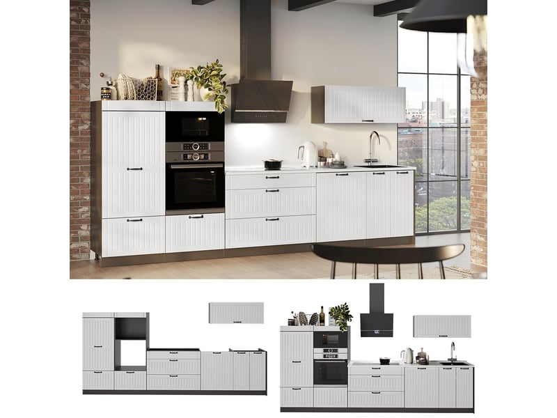  Vicco cuisine, blanc campagneanthracite, 340cm, pt marbre  - Conforama D
