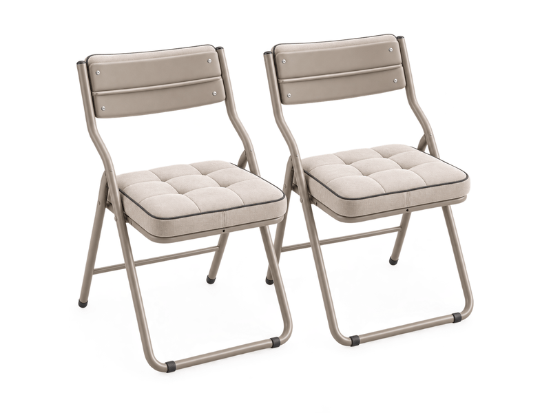 Lot de 2 chaises pliantes rembourrées 46x47x80 cm, sans montage, dossier incurvé 110°, assise en velours, structure acier renforcée, kaki - Conforama A