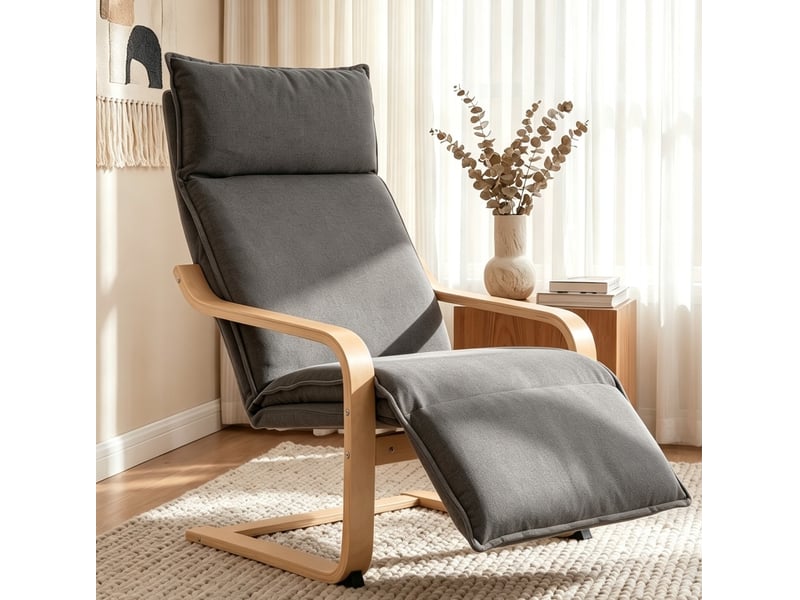  Fauteuil relax avec repose-pieds et fonction à bascule en polyester style nordique pour salon gris foncé  - Conforama B