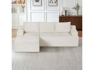 Canapé d'angle modulable 236 cm-assise profonde style cloud-en velours côtelé-beige