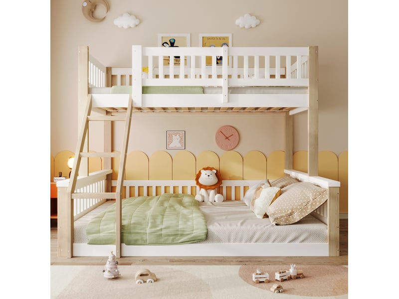  Lit superposé enfant 90 x 200 cm et 140 x 200 cm blanc et naturel  - Conforama C