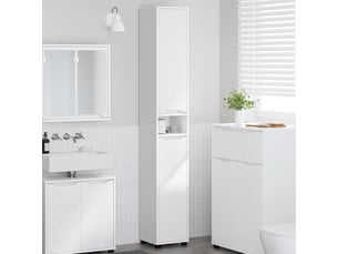 Cabinet de salle de bain, meuble de rangement blanc 30.5x30x195 cm
