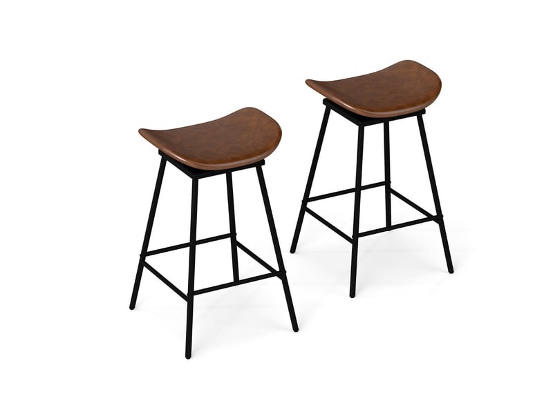  Lot de 2 tabourets de bar pivotants hauts 43 x 45 x 71,5 cm avec repose-pieds et confort ergonomique en similicuir marron et noir 20_0014188  - Conforama A