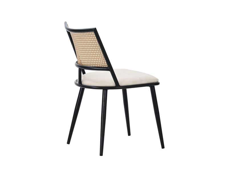  Chaises de salle à manger lot de 4 avec dossier en rotin et assise rembourrée  - pu et métal noir  - Conforama A
