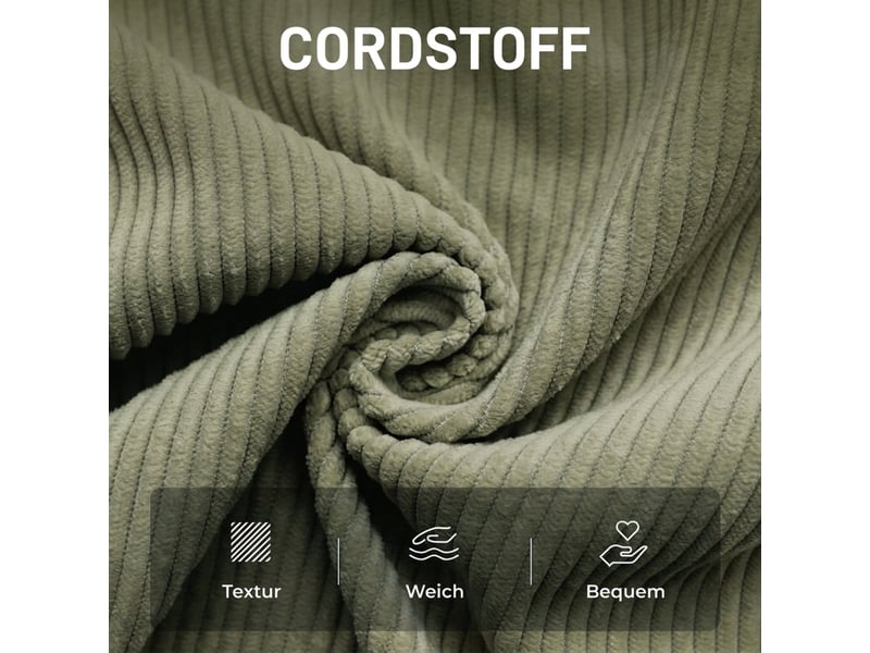 Fauteuil avec pouf pivotant à 360° et repose-pieds réglable en hauteur, dossier capitonné en polyester côtelé vert - Conforama E