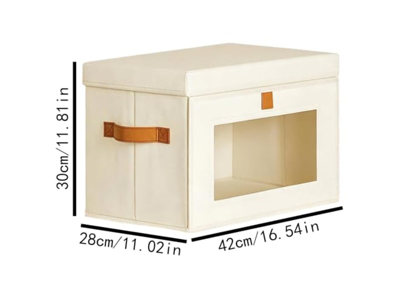  Lot de 4 bacs de rangement pliables en toile oxford beige avec fenêtre – organiseur pour vêtements et dressing  - Conforama B