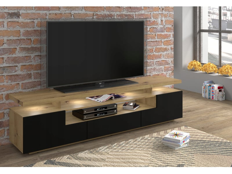 Meuble tv  180x42x51cm avec led noir-artisan evan meuble sur pied  - Conforama C