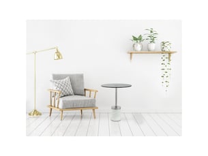 Table basse lana avec base en marbre et plateau en verre