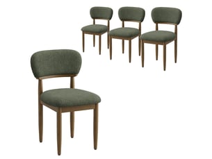 Lot de 4 chaises de salle à manger rembourrées, dossier ergonomique, tissu texturé respirant, structure en bois massif, style moderne, vert