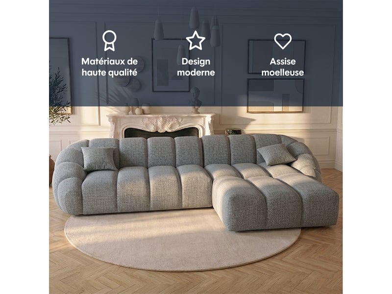 Canapé bulle angle droit en tissu chenille et bois renforcé gris - serena - morphea Serena - Conforama C