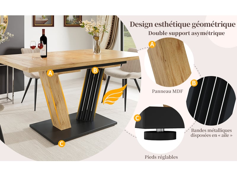  Ensemble table et chaises 120x80x76 cm extensible 5 pièces 4-6 personnes mdf gris et bois  - Conforama D