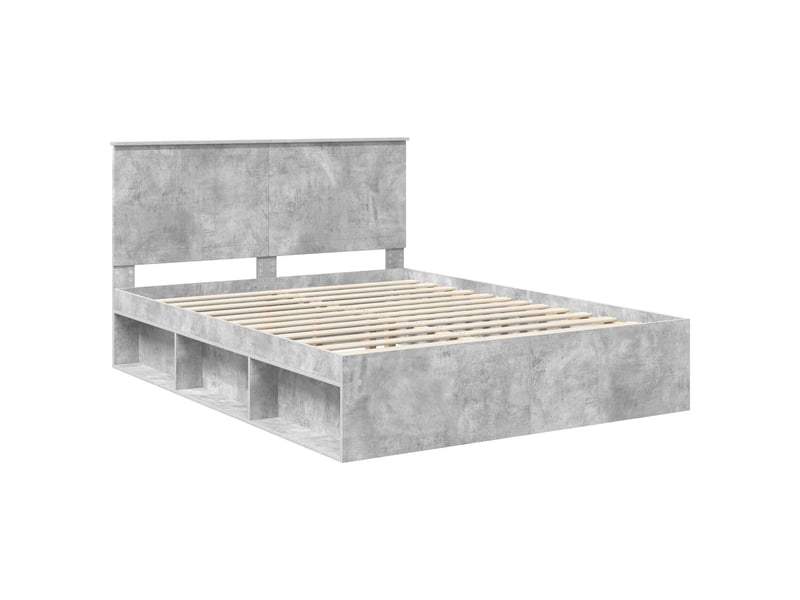 Lit double- lit adulte -  cadre de lit gris béton 150 x 200 cm bois de pin massif  - Conforama C