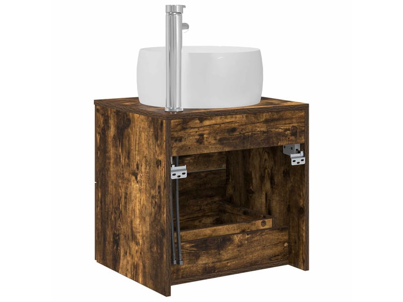 Vanité de lavabo mural, meuble de rangement chêne fumé 49.5x44.5x66 cm shl893 - Conforama E