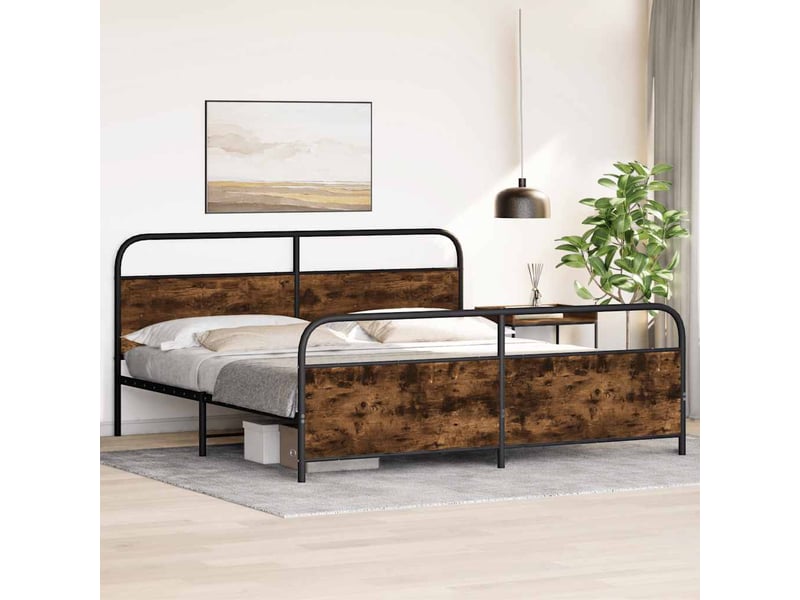  Lit double- lit adulte -  cadre de lit en métal sans matelas chêne fumé 200x200 cm  - Conforama C