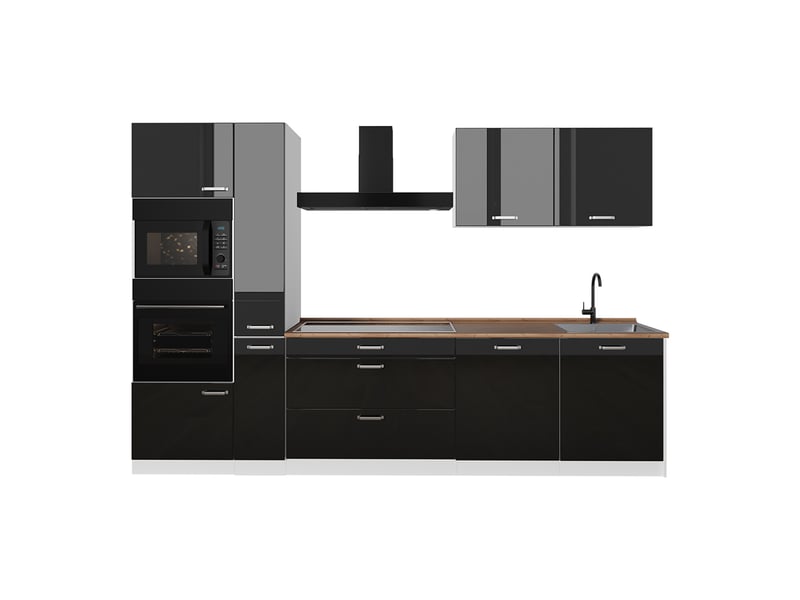 Vicco cuisine, noir haute brillanceblanc, 310cm plan de travail chêne doré - Conforama A