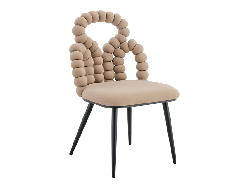 Chaise de salle à manger 2 places velours camel avec dossier à chaîne de billes et pieds métal noirs 4071298227802