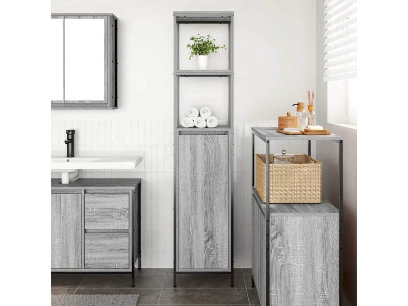  Meuble de salle de bain avec étagères sonoma gris 36x35x165 cm  - Conforama C
