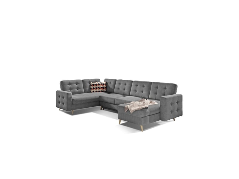  Canapé d'angle panoramique convertible hasgard u 326 cm gris foncé avec coffre  - Conforama A