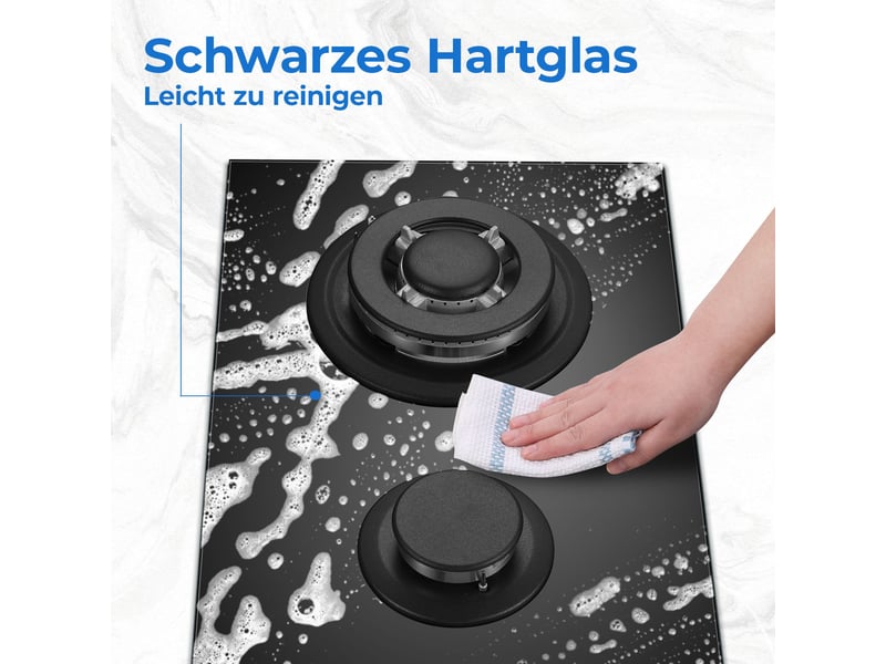  Plaque de cuisson gaz 2 feux, plaque gaz encastrable 30 cm en verre trempé noir, brûleur wok, 5200 w, gaz naturel ou propane  - Conforama W