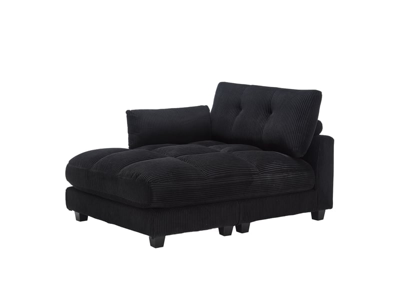  Fauteuil relax fixe en velours côtelé noir avec usb, porte-gobelets et poche latérale, 112 × 140 × 81 cm  - Conforama A