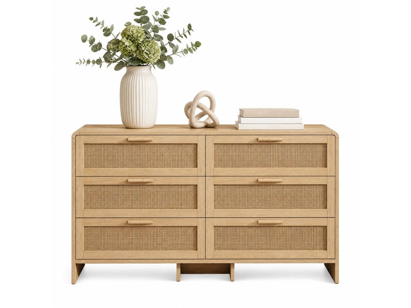  Commode de rangement à 6 tiroirs en rotin – 130 x 40 x 74 cm – naturel  - Conforama A