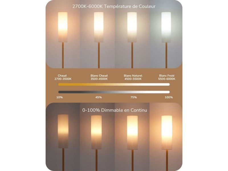  Lampadaire sur pied tissu lin 165 cm or gradation telecommande e27 2700k-6000k 370618_AABIW28203_6_DROPFR - Conforama B