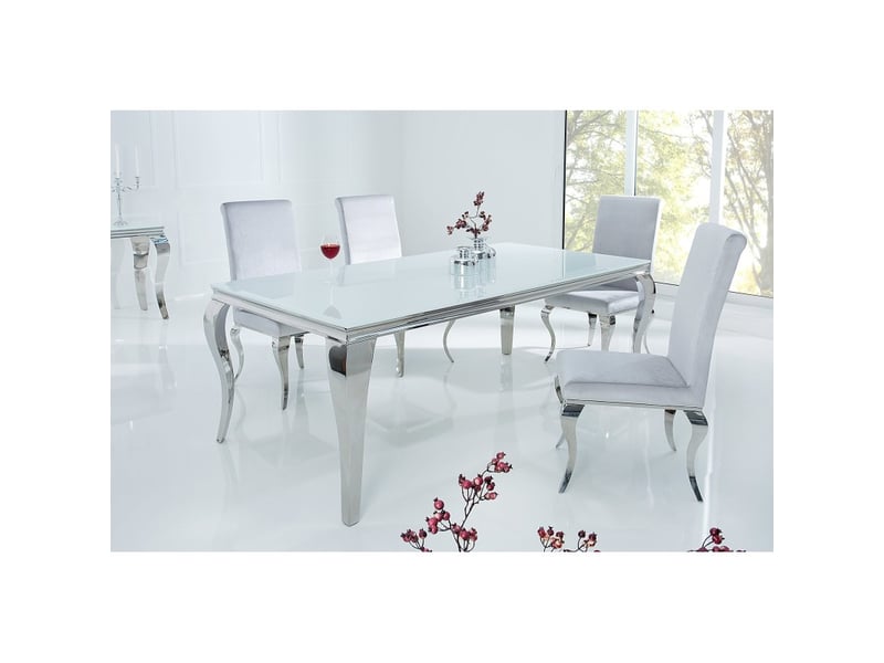  Table de salle à manger velena – acier argenté et verre opale – 180 cm – style baroque moderne  - Conforama B