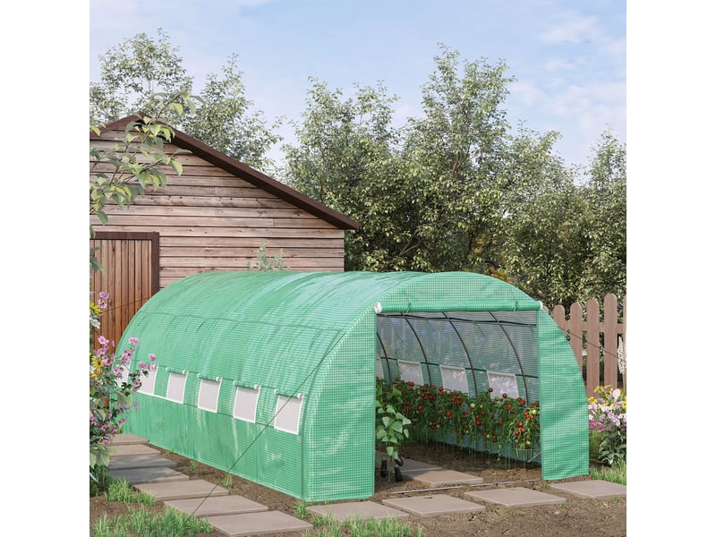 Serre tunnel de culture de 6 x 3 x 2 m avec bâches enroulables, protection uv, structure tubulaire en acier, verte - Conforama C