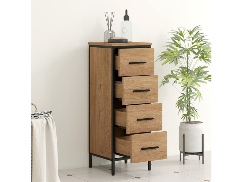  Meuble de salle de bains compact 4 tiroirs style industriel homvra  - Conforama C