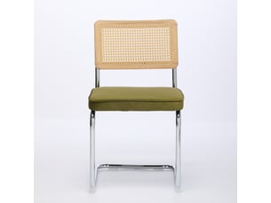 Lot de 2 chaises design breuer velours vert olive – cannage, piètement chrome, style mid-century