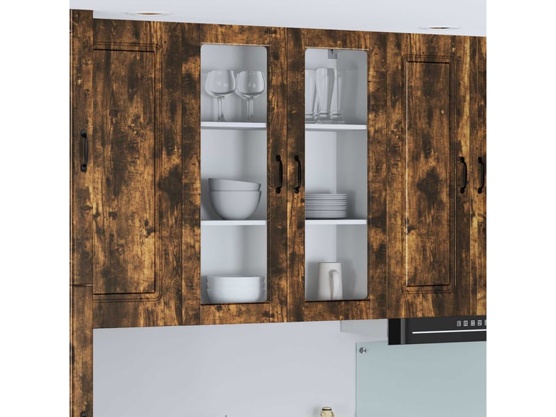 Meuble mural de cuisine, cabinet en verre mural chêne fumé 80x31x100cm shl2021 - Conforama B