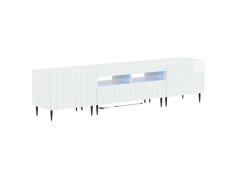 Meuble tv - banc tv - meuble de rangement led 5 pièces blanc brillant bois d'ingénierie - Conforama A