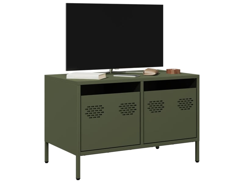  Meuble tv - banc tv - meuble de rangement vert olive 68x39x43,5 cm acier laminé à froid  - Conforama B