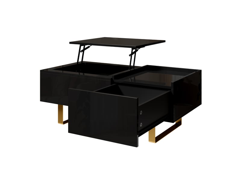 Table basse relevable moderne, rangement, tiroir, finition brillante, mdf, pieds en métal, salon - Conforama D