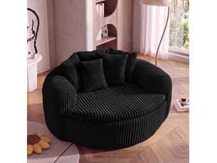 Fauteuil lounge 1 place à assise profonde avec 5 coussins et accoudoirs enveloppants en velours côtelé noir