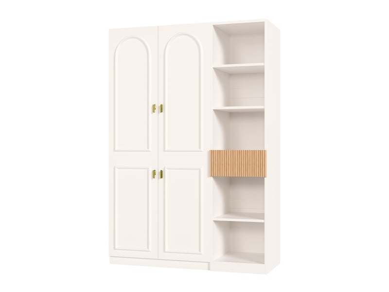 Armoire penderie blanc et bois, garde-robe 135x50x200 cm avec 2 barres et étagères, meuble de rangement pour chambre et salon  - Conforama A