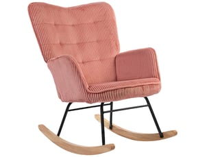 Fauteuil à bascule 98x71x101 cm avec accoudoirs, structure en acier, base en bois de hêtre, rose