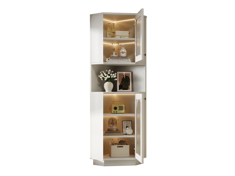  Colonne d’angle sdb blanche 45 × 45 × 166,5 cm, led, étagères réglables  - Conforama D