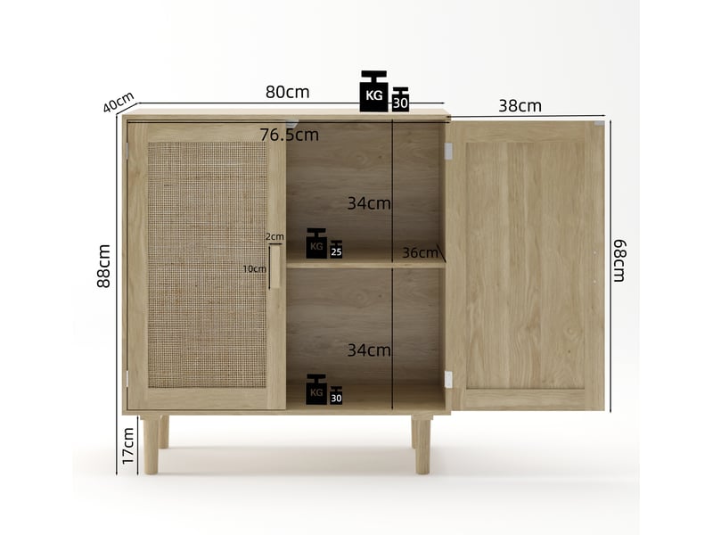  Meuble de rangement à 2 portes magnétiques 80x40x88 cm en mdf coloris naturel  - Conforama E