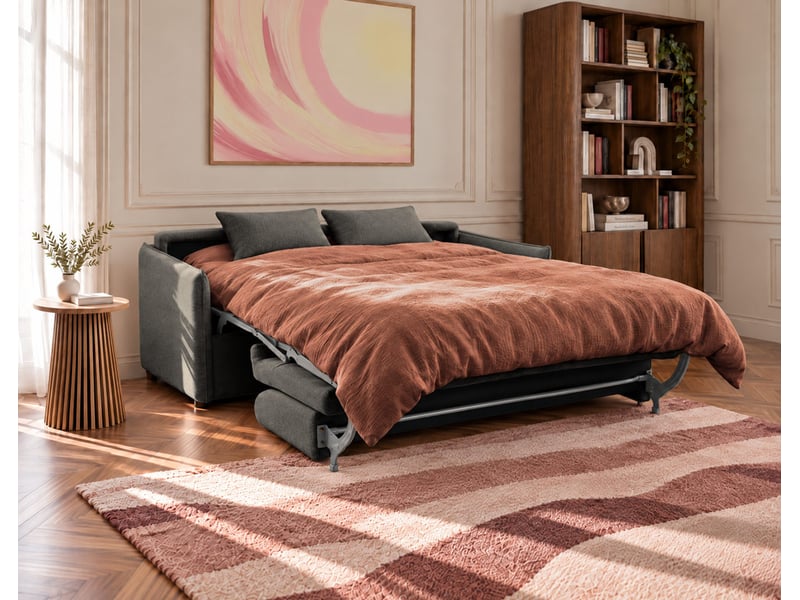 Adele - canapé lit 3 places convertible express couchage quotidien 160x190 cm matelas 14 cm en tissu texturé - best mobilier - gris anthracite ADELE - Conforama D