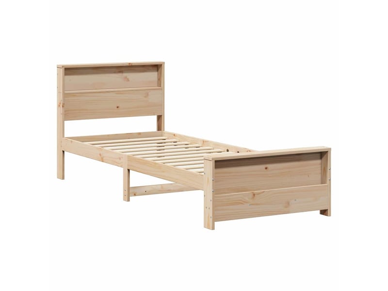 Lit simple- lit adulte -  cadre de lit avec étagère marron 100 x 200 cm pin massif  - Conforama C
