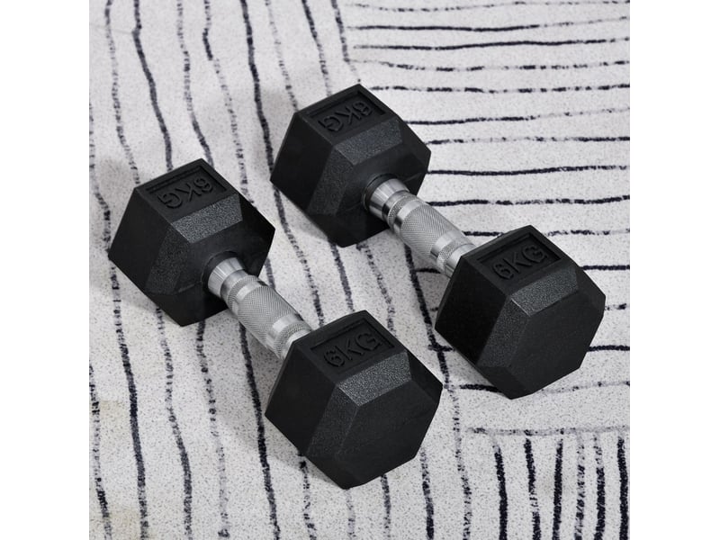 Lot de 2 haltères hexagonaux 2 x 6 kg noirs en métal, poignées antidérapantes pour entraînement - Conforama B