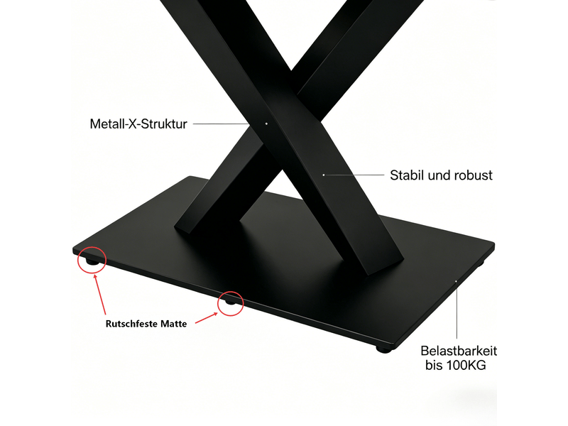  Table à manger rectangulaire 6 à 8 places - lpospi - pieds en x, style ferme, mdf et métal - blanc et noir  - Conforama E