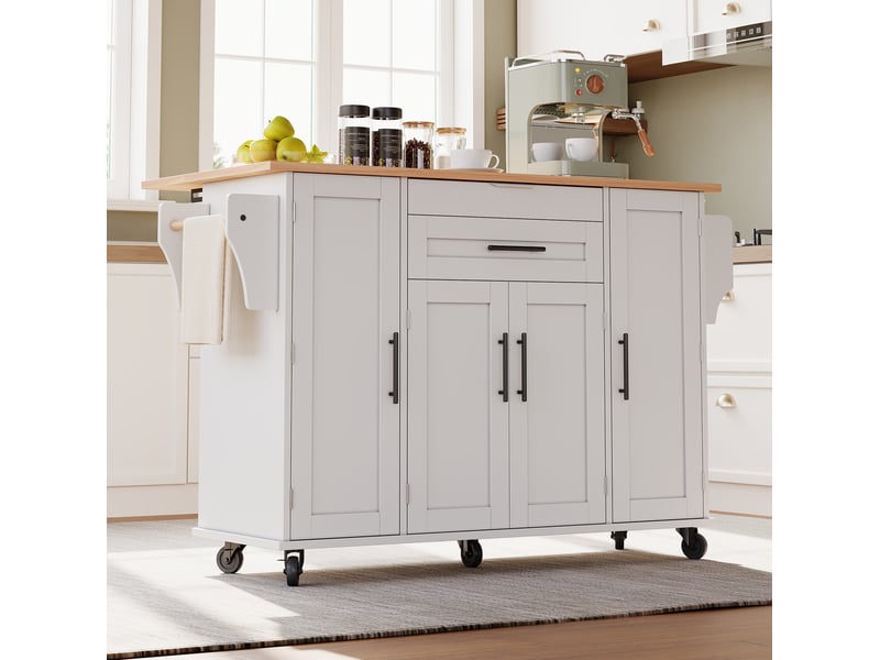 Desserte de cuisine mobile 136x70x92 cm blanche et naturelle avec plateau extensible - Conforama D