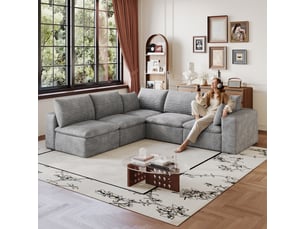 Canapé nuage velours côtelé 5 places gris foncé 340cm - modulable, mousse haute densité, sans montage