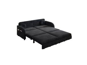 Canapé-lit couple queen-size extensible noir en chenille avec coussins et poches,