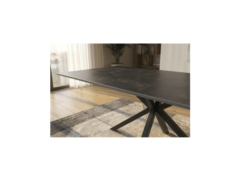  Table de salle à manger solara 160 cm en céramique gris anthracite avec pied étoile noir – 6 places  - Conforama E